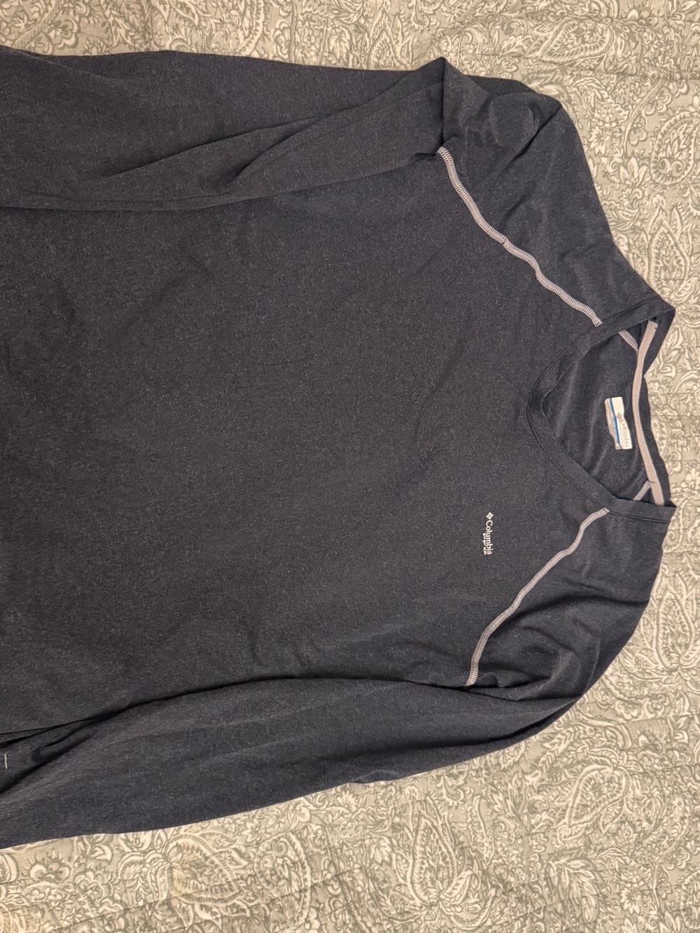 Columbia Heathered Navy Long Sleeve Performance Shirt with Gray Trim